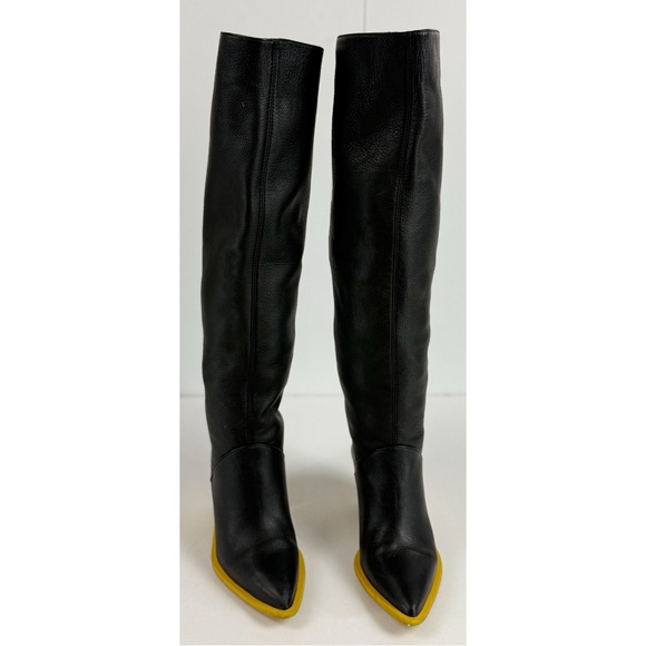 Paloma Barcelo Black Knee High Pointed Toe Block Heel Boots, size 6 US/ 36 EU - Picture 4 of 15